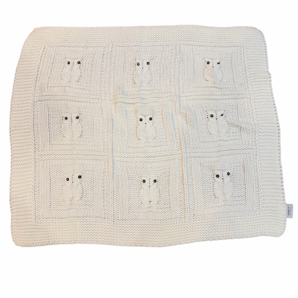 Home by Turkish T‎ Soft Knit Owl Pattern Throw Blanket Cream 29x33
